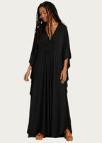 Black V Neck Kaftan with Diamond Pintuck