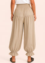 Balloon Pant with Shirred Waistband & Pockets - Beige-Zeemara