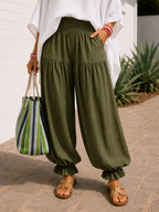 Balloon Pant with Shirred Waistband & Pockets - Khaki-Zeemara