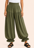 Balloon Pant with Shirred Waistband & Pockets - Khaki-Zeemara