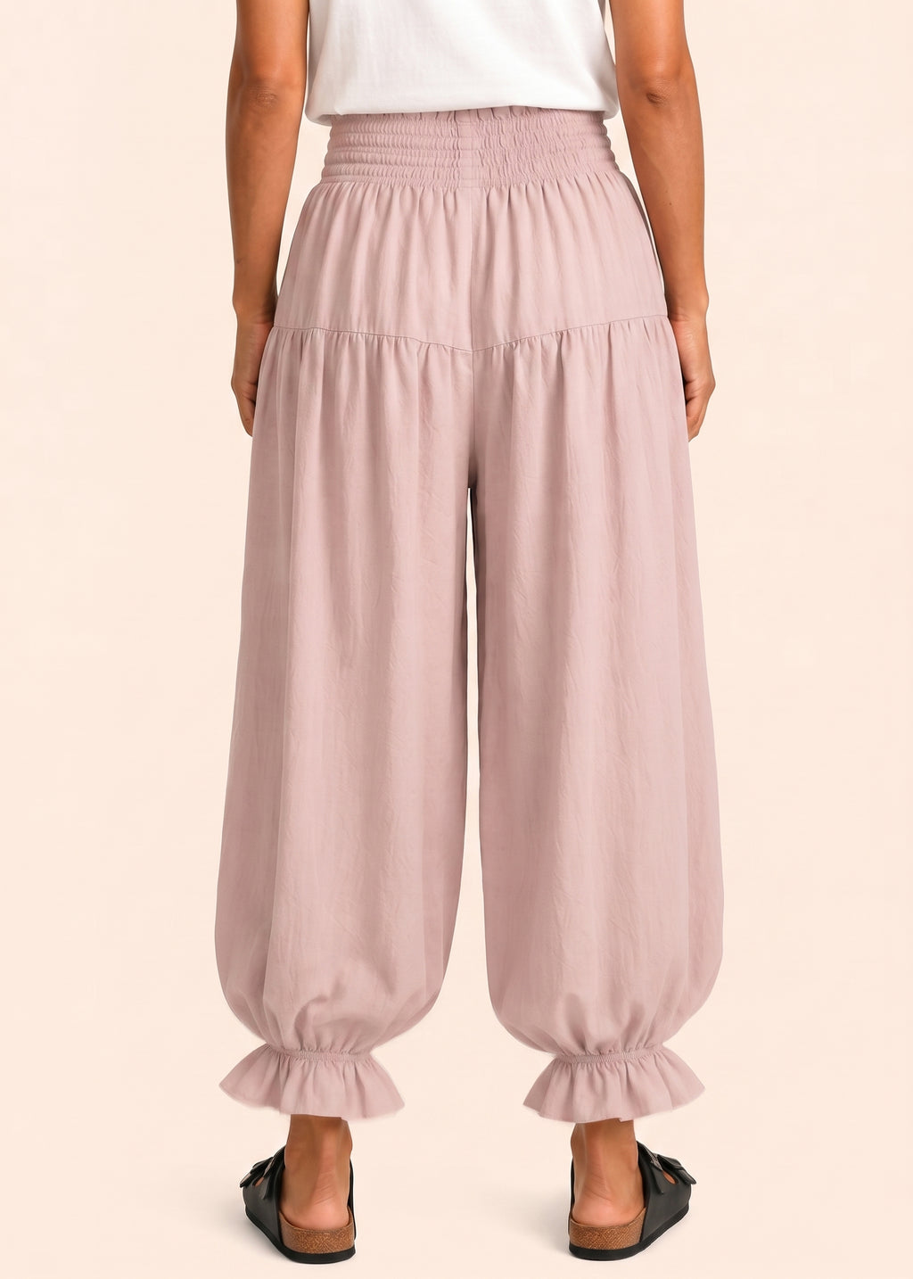 Balloon Pant with Shirred Waistband & Pockets - Light Pink-Zeemara