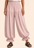 Balloon Pant with Shirred Waistband & Pockets - Light Pink-Zeemara