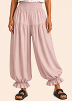 Balloon Pant with Shirred Waistband & Pockets - Light Pink-Zeemara