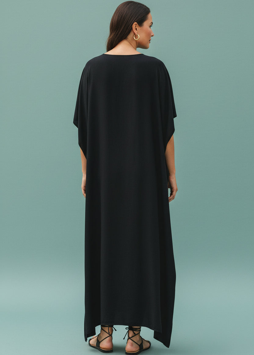 Black Notched Tunic Kaftan-Zeemara