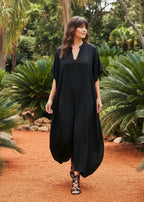 Black Notched Tunic Kaftan-Zeemara