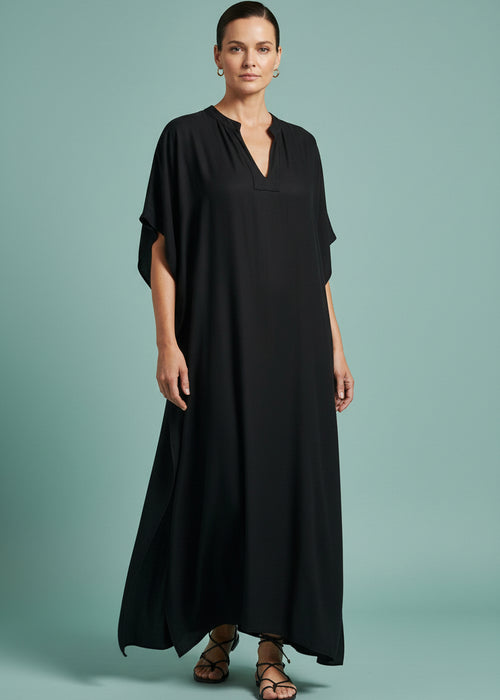 Black Notched Tunic Kaftan-Zeemara