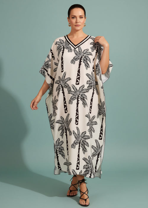 Black Palm V Neck Kaftan-Zeemara