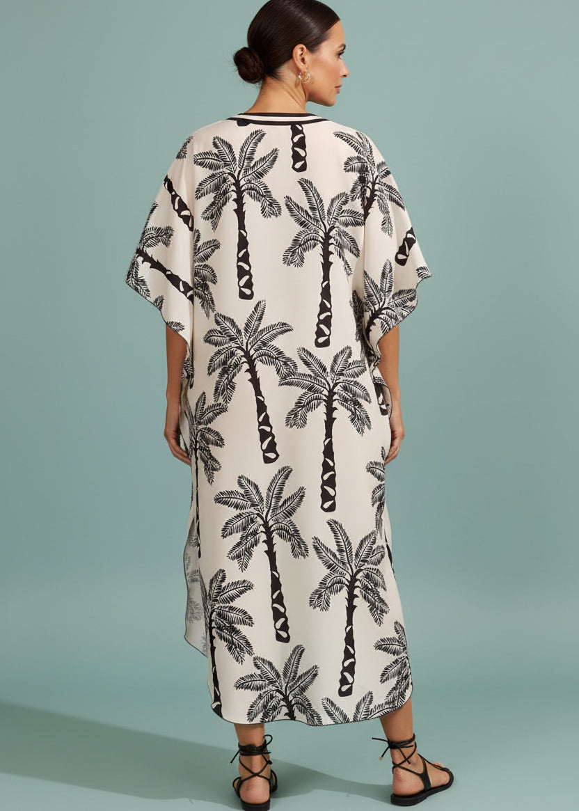 Black Palm V Neck Kaftan-Zeemara