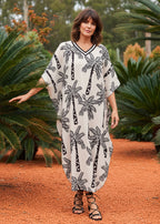 Black Palm V Neck Kaftan-Zeemara