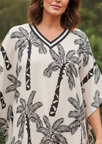 Black Palm V Neck Kaftan-Zeemara