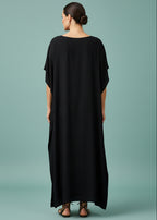 Black Round Neck Kaftan-Zeemara