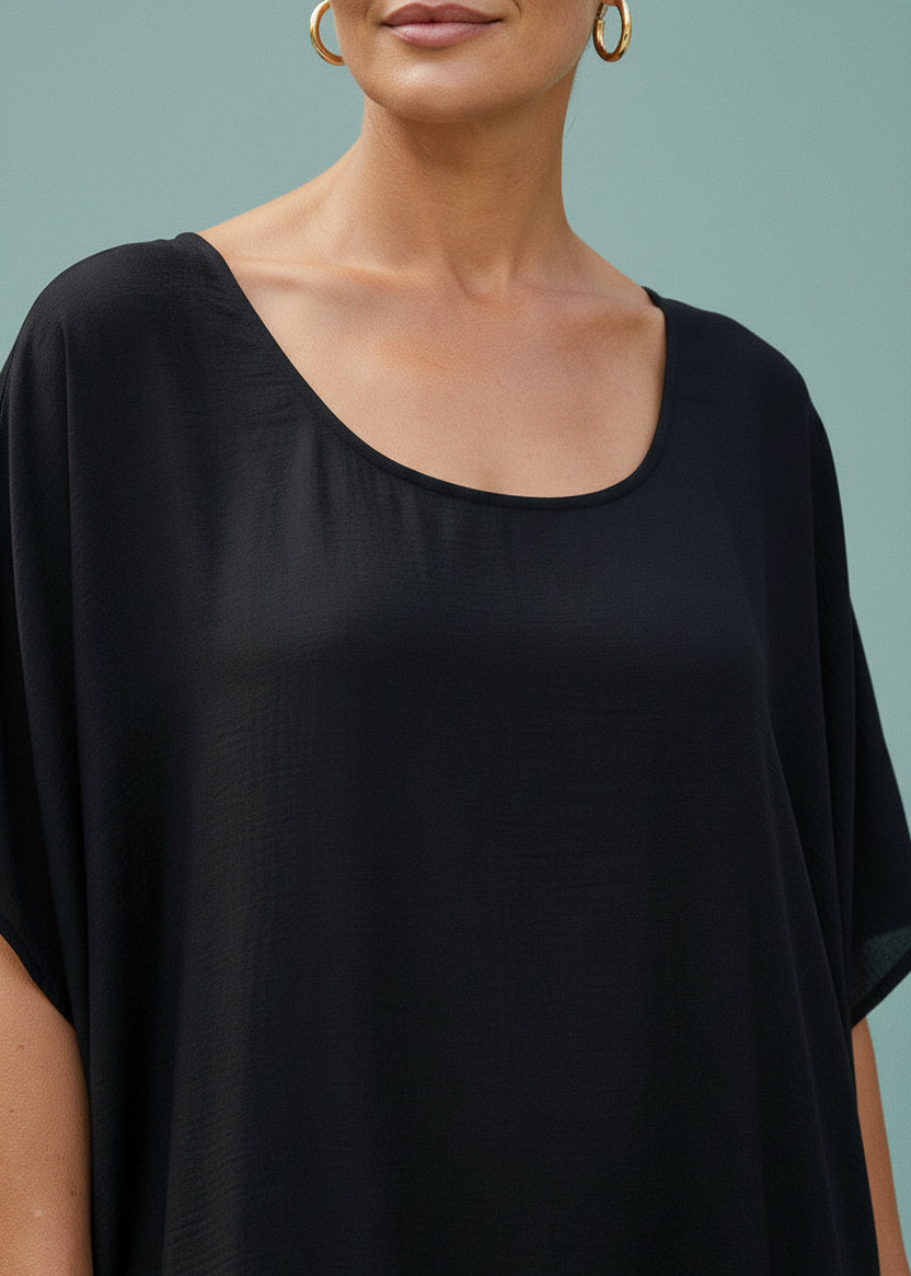 Black Round Neck Kaftan-Zeemara