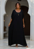 Black Round Neck Kaftan-Zeemara