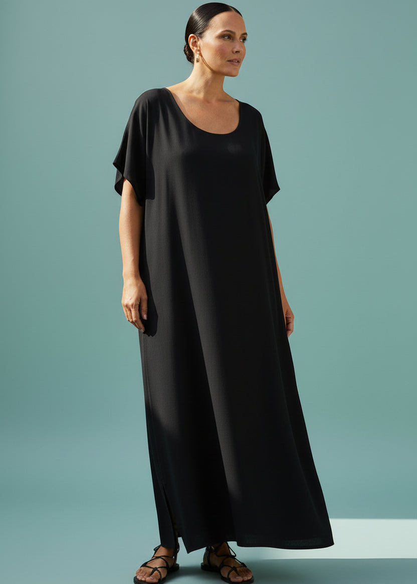 Black Round Neck Kaftan-Zeemara