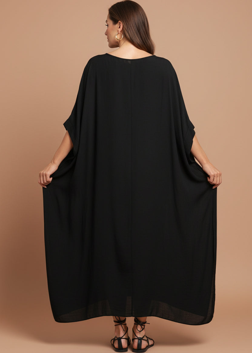 Black V Neck Kaftan-Zeemara