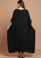 Black V Neck Kaftan-Zeemara