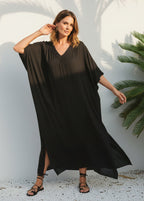 Black V Neck Kaftan-Zeemara