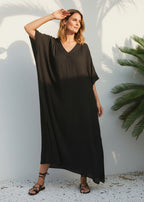 Black V Neck Kaftan-Zeemara