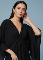 Black V Neck Kaftan with Diamond Pintuck-Zeemara