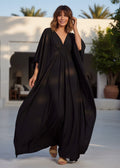 Black V Neck Kaftan with Diamond Pintuck-Zeemara