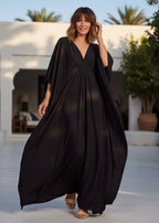 Black V Neck Kaftan with Diamond Pintuck-Zeemara