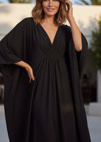 Black V Neck Kaftan with Diamond Pintuck-Zeemara