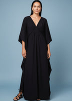 Black V Neck Kaftan with Diamond Pintuck-Zeemara