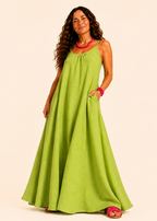Square Neck Spaghetti Strap Maxi Dress with Pockets - Lime