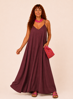 V Neck Spaghetti Strap Maxi Dress with Pockets - Wine