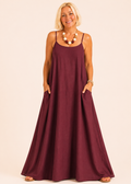 Square Neck Spaghetti Strap Maxi Dress with Pockets - Wine