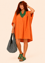 Oversized Batwing Mini Dress with Pockets - Orange