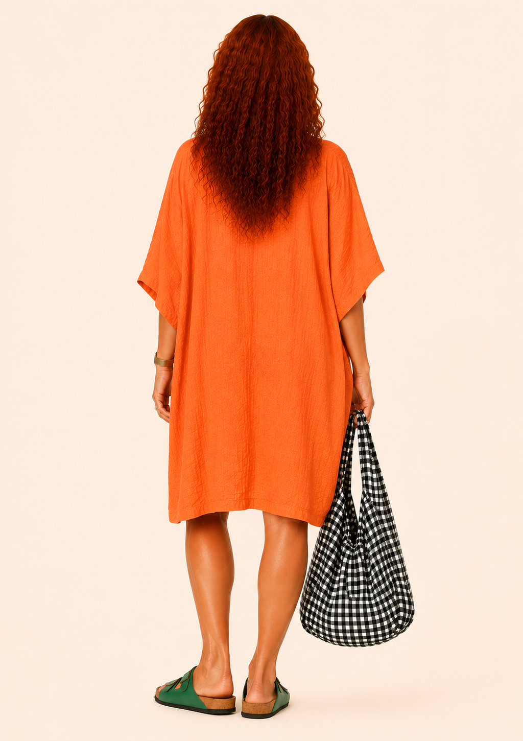 Oversized Batwing Mini Dress with Pockets - Orange