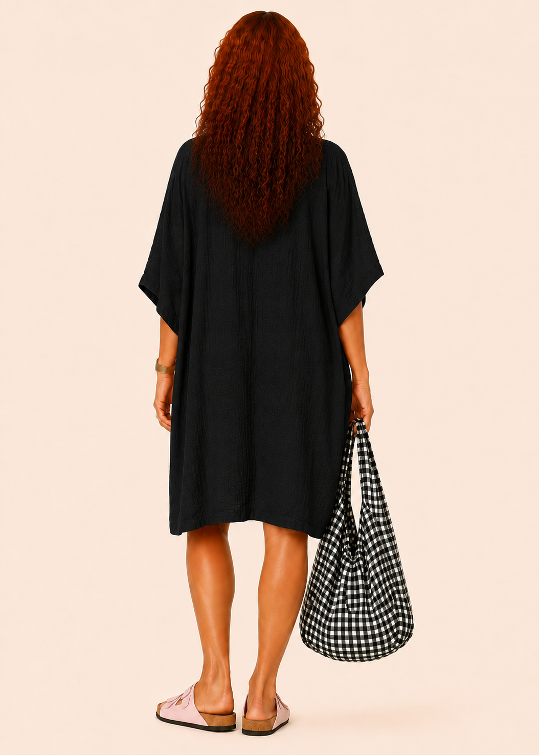 Oversized Batwing Mini Dress with Pockets - Black