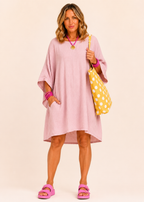 Oversized Batwing Mini Dress with Pockets - Light Pink