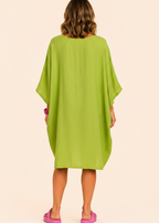 Oversized Batwing Mini Dress with Pockets - Lime