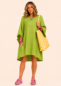 Oversized Batwing Mini Dress with Pockets - Lime