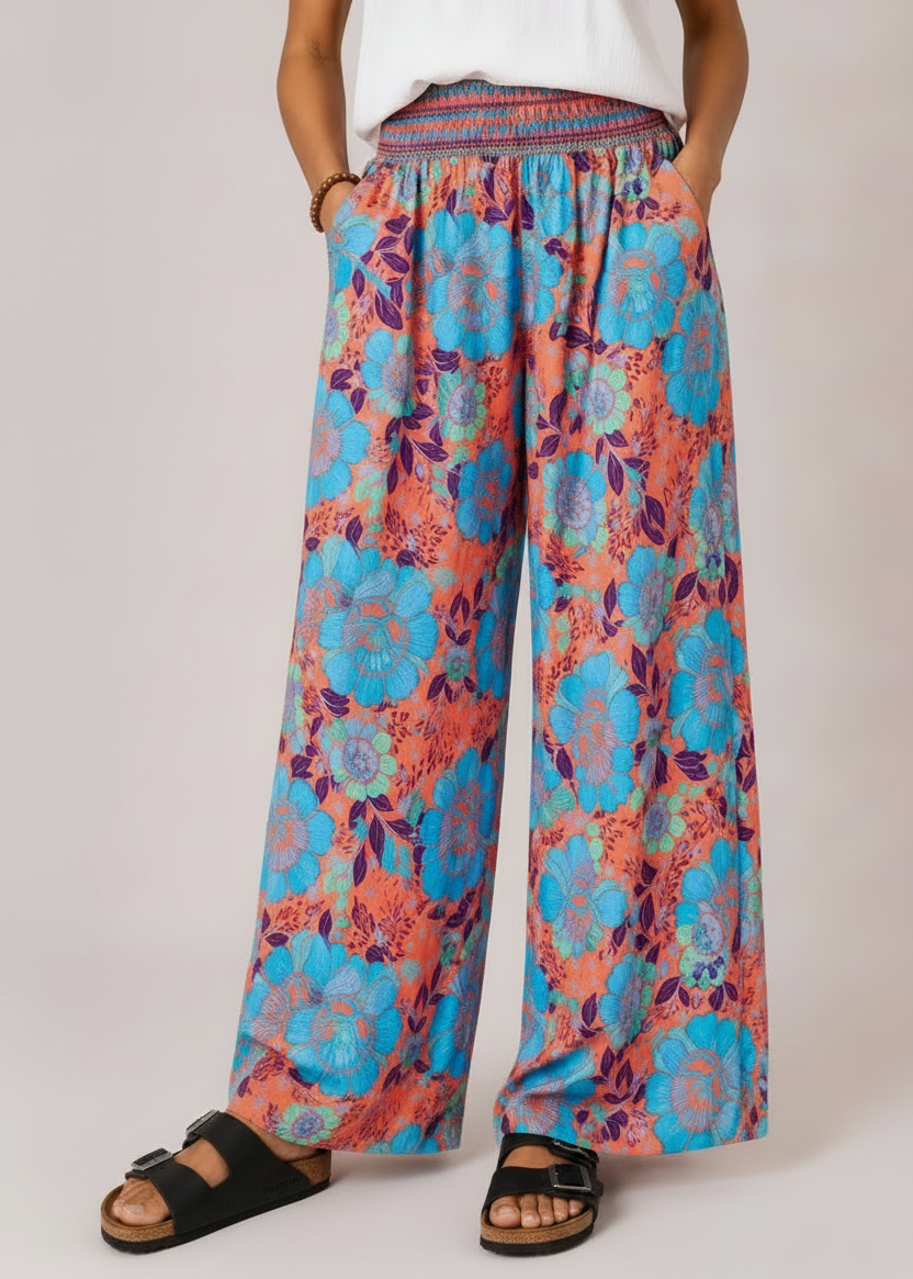Wide Leg Pull-On Pants with Shirred Waistband & Pockets - Scarlet Poppy (Copy) (Copy) (Copy) (Copy)