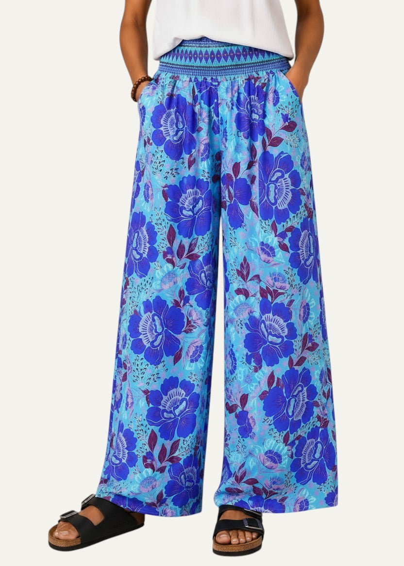 Wide Leg Pull-On Pants with Shirred Waistband & Pockets - Scarlet Poppy (Copy) (Copy)