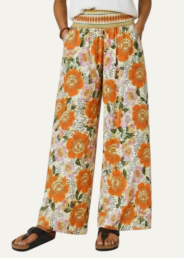Wide Leg Pull-On Pants with Shirred Waistband & Pockets - Scarlet Poppy (Copy)