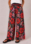 Wide Leg Pull-On Pants with Shirred Waistband & Pockets - Scarlet Poppy