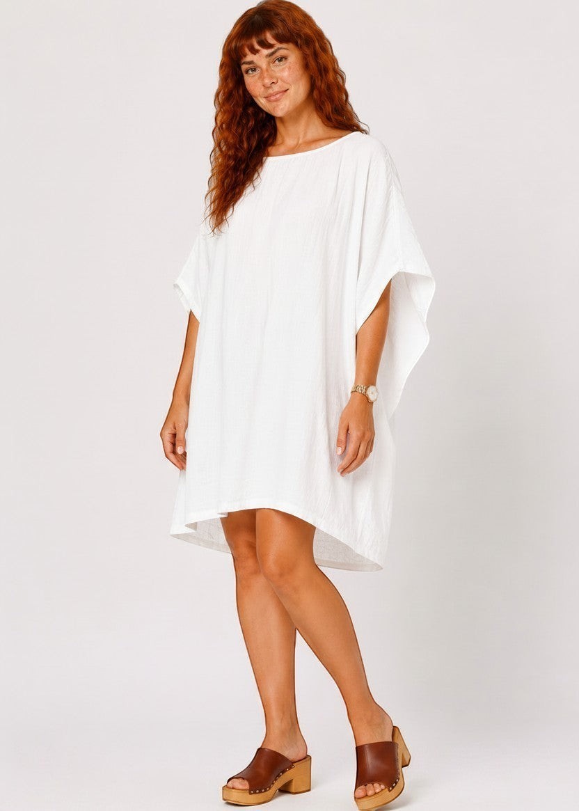 Oversized Batwing Mini Dress with Pockets - Black