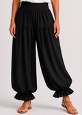 Balloon Pant with Shirred Waistband & Pockets - Black
