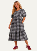 Oversized Puff Sleeve Midi Dress with Pockets