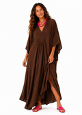 V Neck Kaftan with Diamond Pintuck - Brown