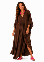 V Neck Kaftan with Diamond Pintuck - Brown