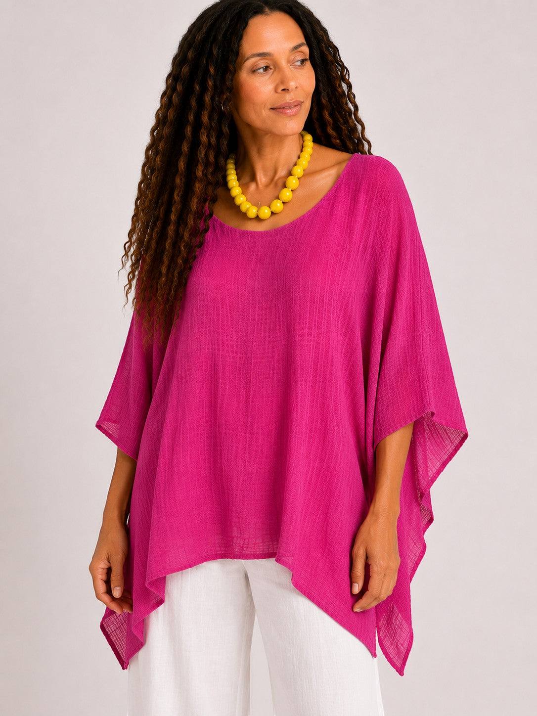 Oversized Batwing Tunic Top with Hanky Hem - Pink