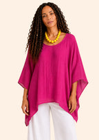 Oversized Batwing Tunic Top with Hanky Hem - Pink
