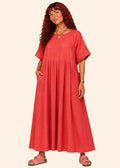 Loose Fit Maxi Dress with Pockets - Red