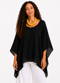 Oversized Batwing Tunic Top with Hanky Hem - Black