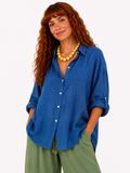 Button Up Shirt with 3/4 Lapel Sleeve - Blue